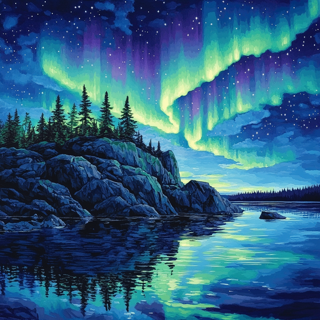 Franklin Carmichael Inspired Aurora Over Granite Headland painting number kit