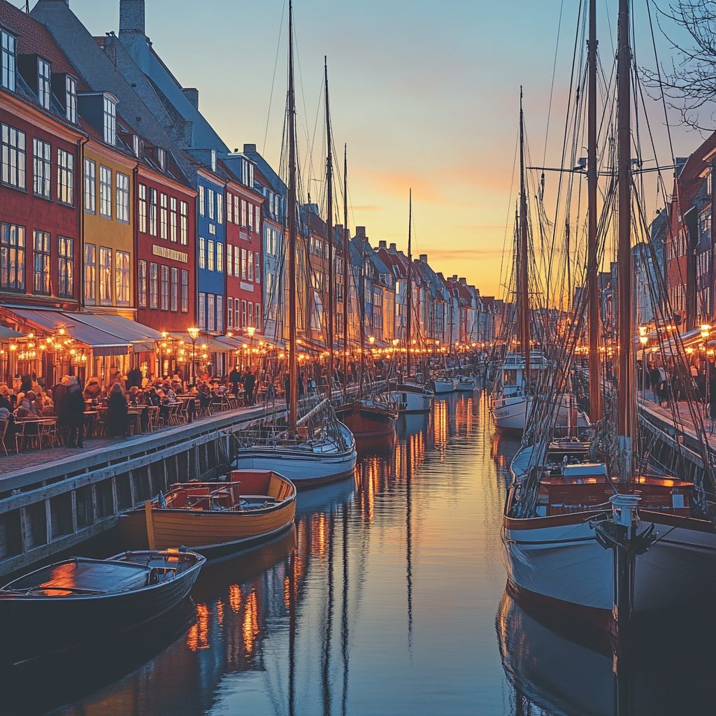 Evening Boats On Nyhavn Copenhagen Denmark Numbered painting kits