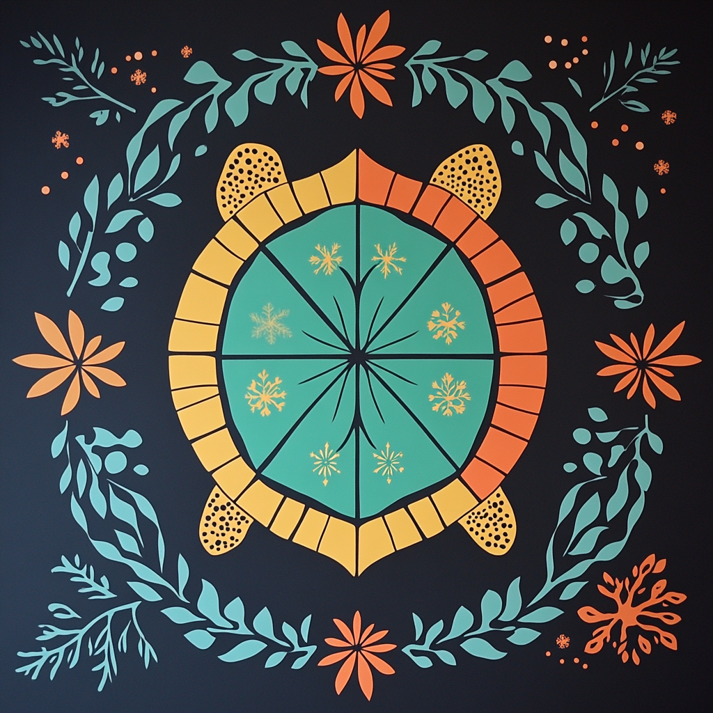Norval Morrisseau Inspired Turtle Of The Four Seasons Waters paint by color