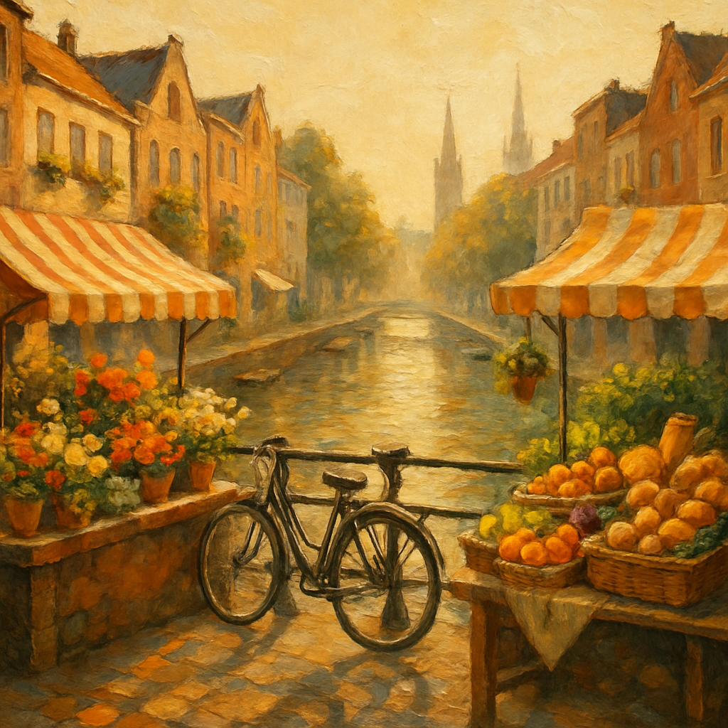 Morning Market By The Canal Bridge Painting by numbers kit