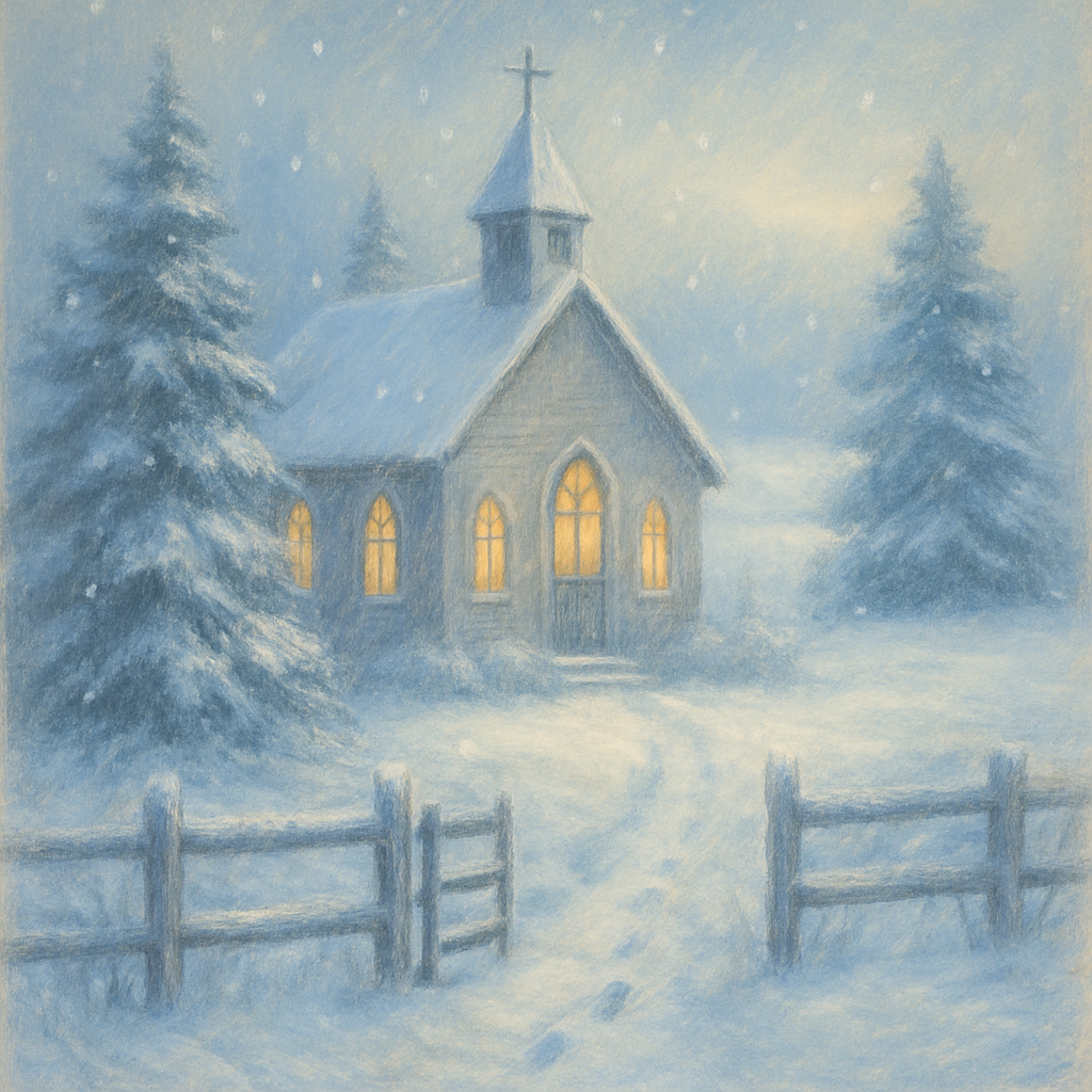 Country Church In Soft Snowfall Number painting