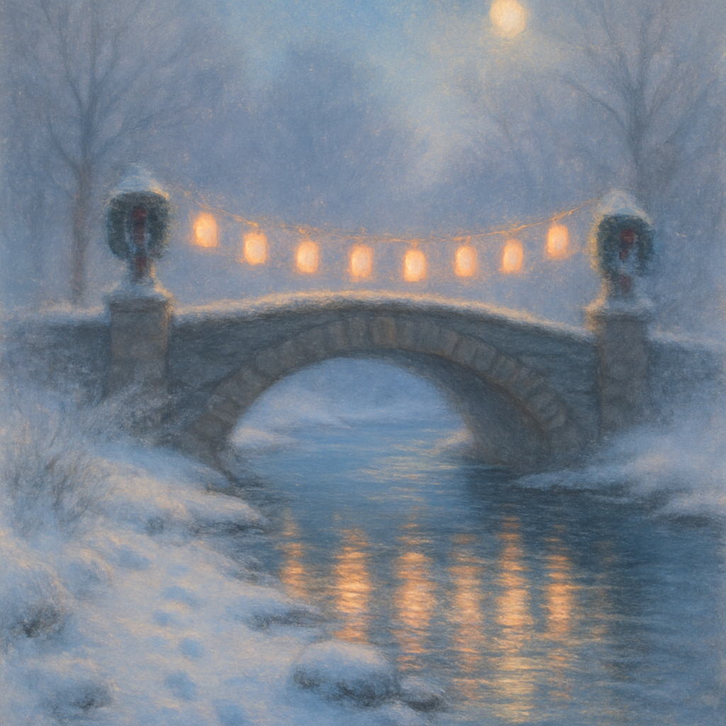 Frostbound Lantern Bridge Number painting
