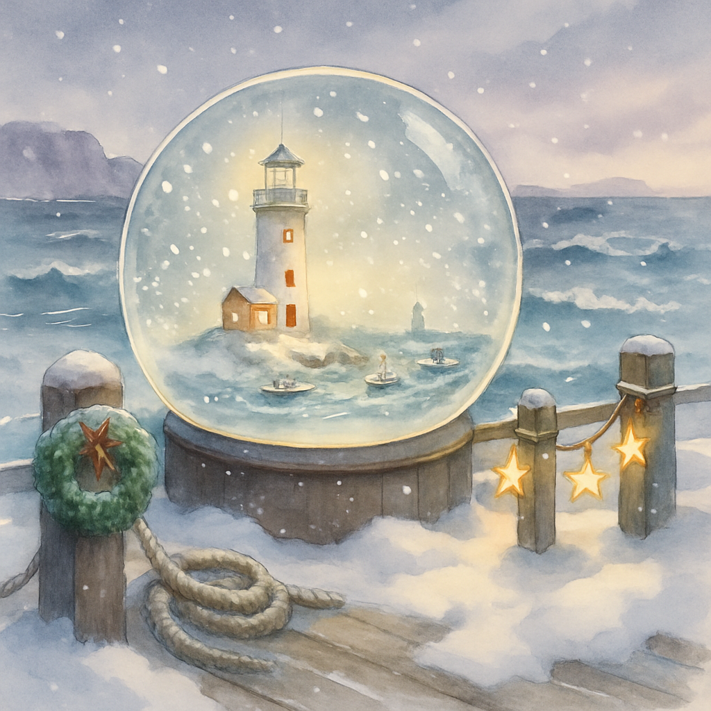 Snow Globe Lighthouse Harbor paint by number