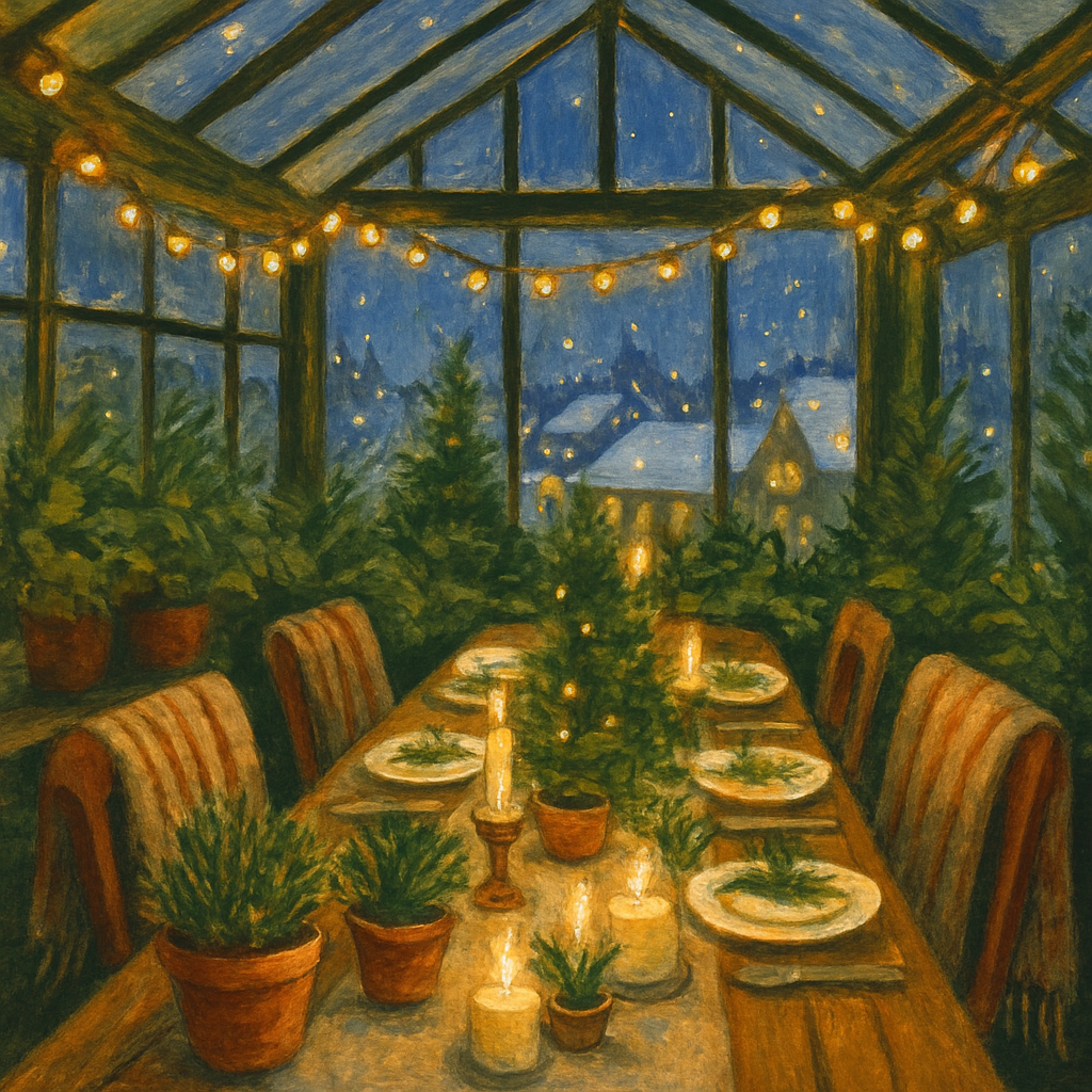 Snow Covered Rooftop Greenhouse Feast Numbered painting kits