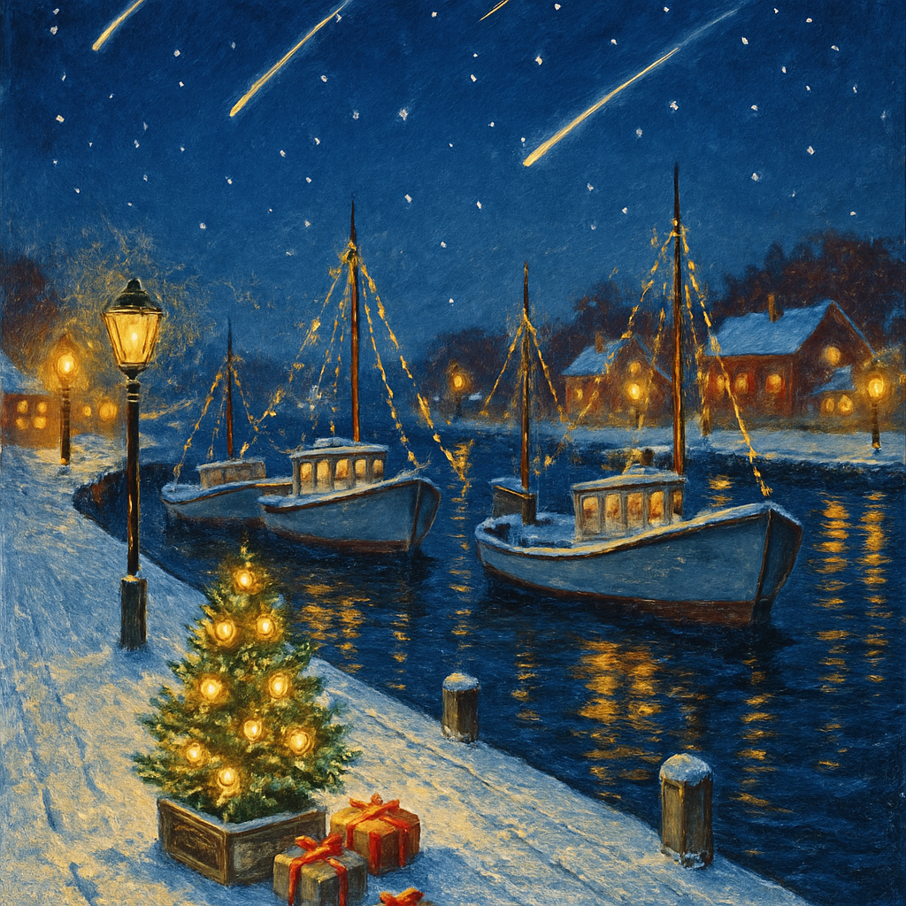 Christmas Meteor Shower Over Midnight Harbor Painting by numbers kit