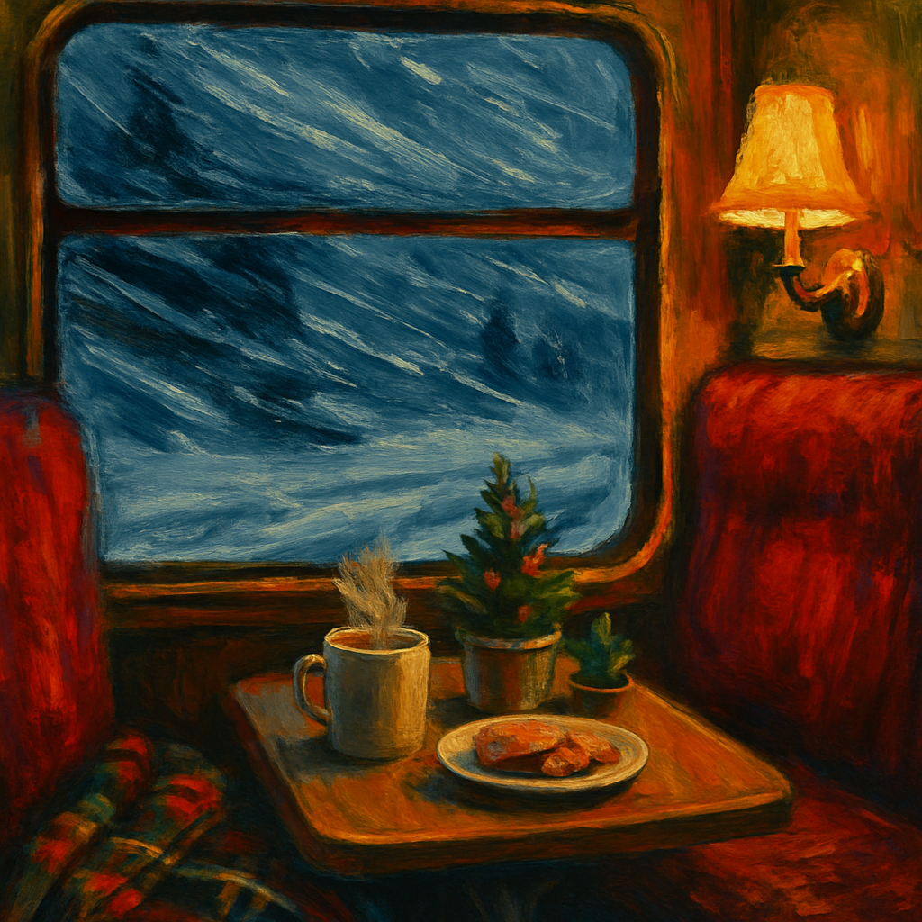Cozy Train Compartment On A Snowy Night Number painting