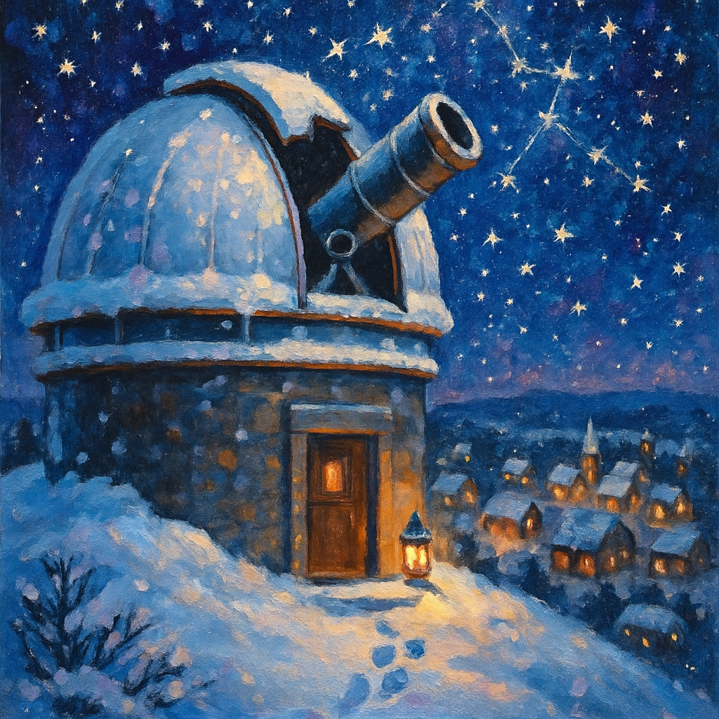Snowy Observatory Above The Sleeping Town Paint by numbers art