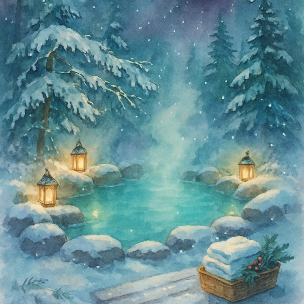 Christmas Hot Spring Beneath Snowy Pines Painting by numbers kit