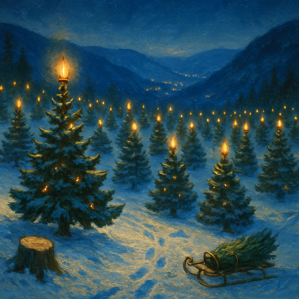 Starlit Christmas Tree Farm At The Valley Edge Numbered painting kits