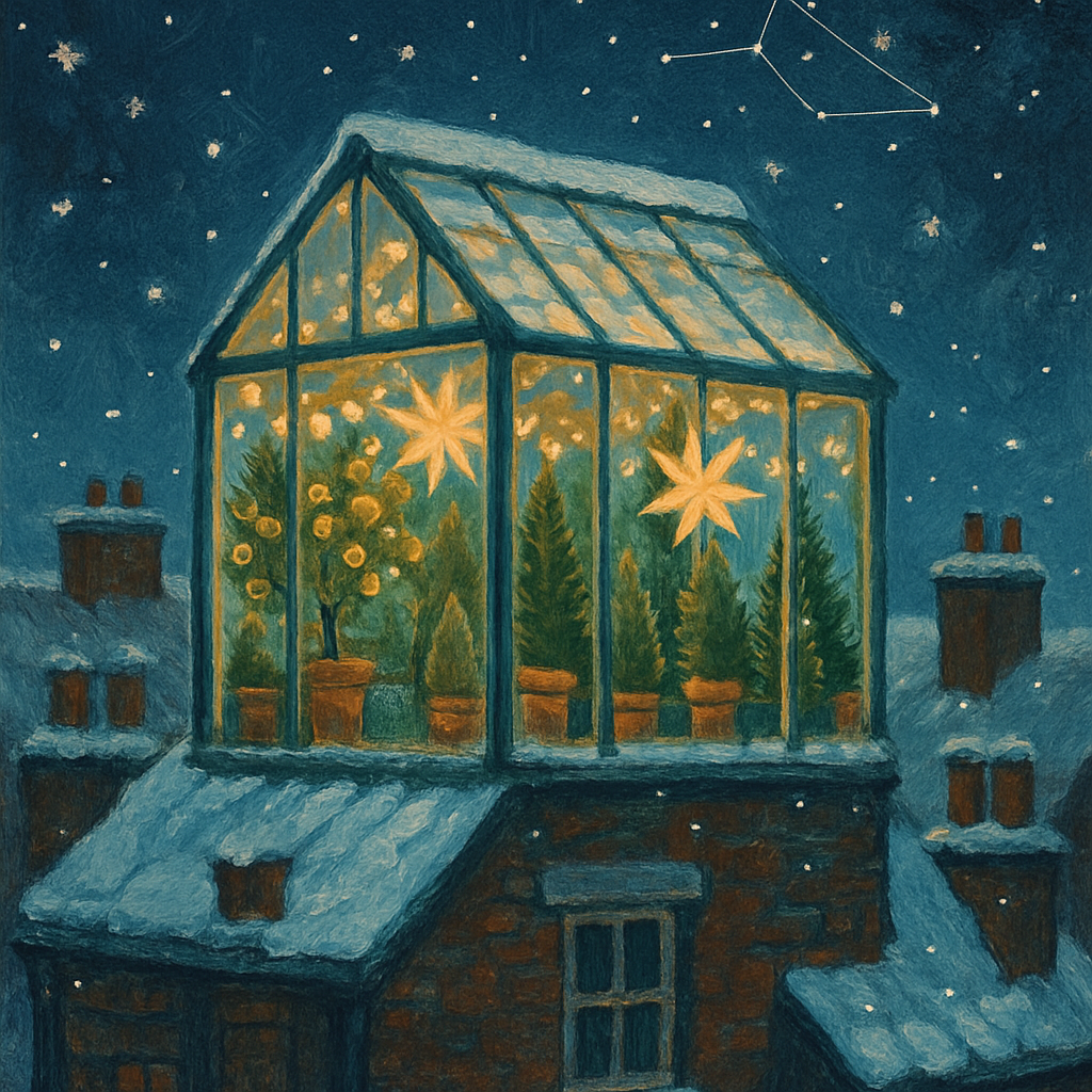 Snowy Rooftop Greenhouse Observatory paint by number