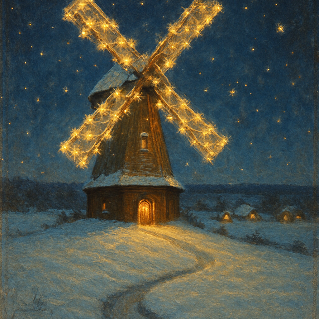 Snowy Windmill With Starlit Sails Number painting