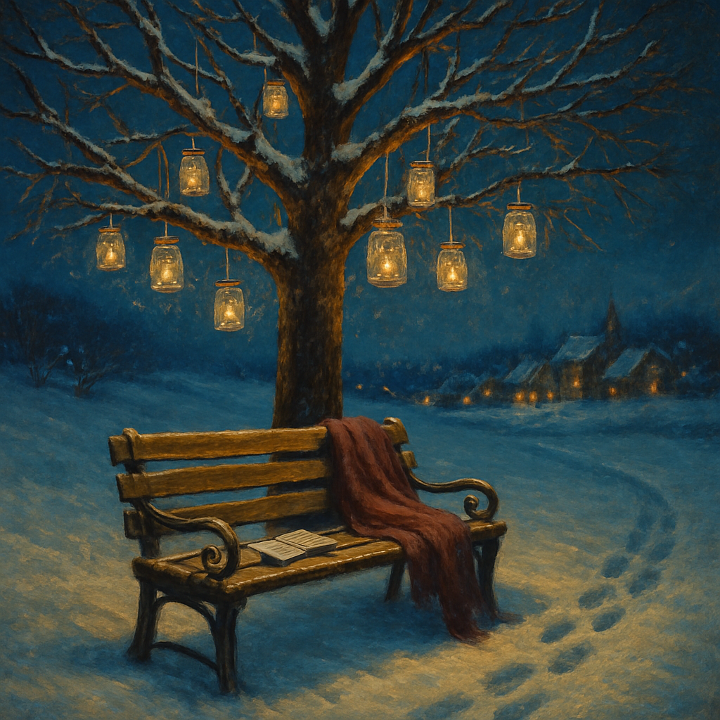 Snow Poet Bench Under The Lantern Tree Number painting
