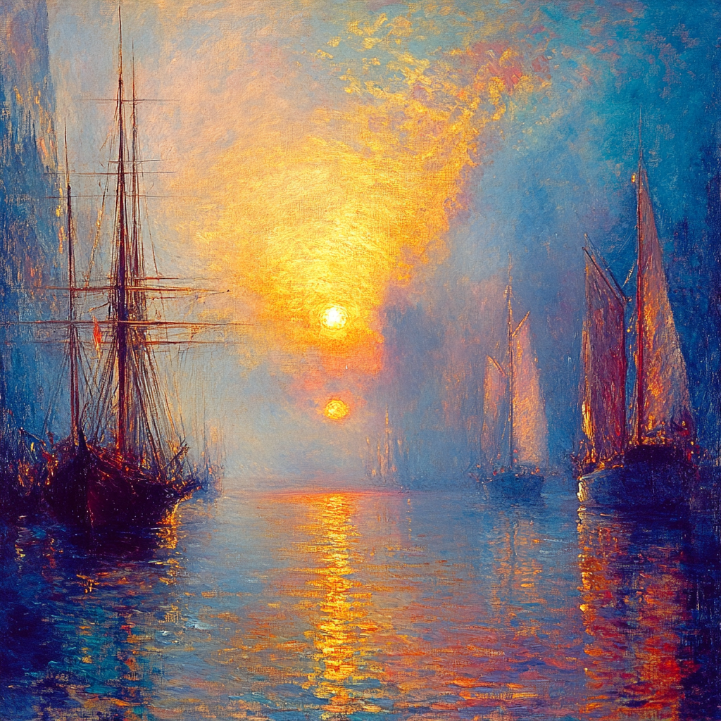 Turner Inspired Fiery Harbor Sunset Number painting