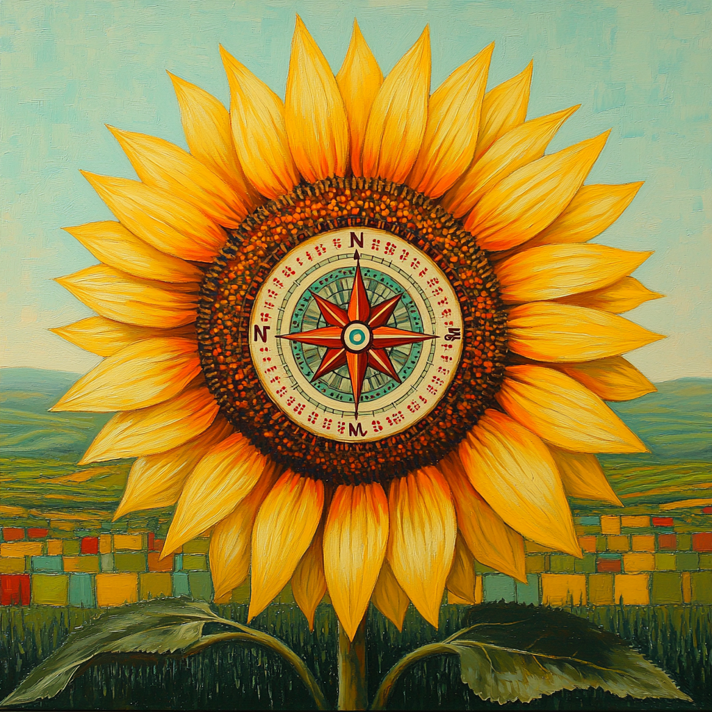 Frida Kahlo Inspired Sunflower Compass Of Self paint by color