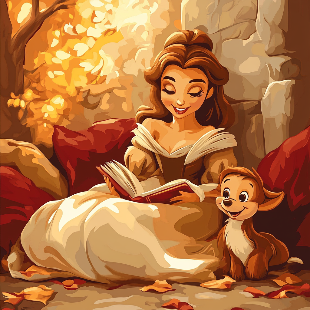 Belle And Chip’s Cozy Reading Time Disney Inspired Paint by numbers art