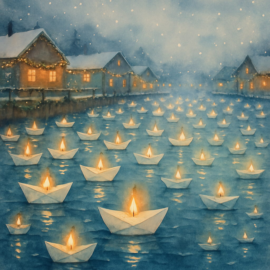 Christmas Harbor Of Paper Boats DIY paint by numbers