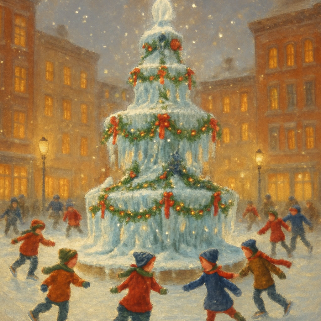 Holiday Night At The Frozen Fountain paint by numbers