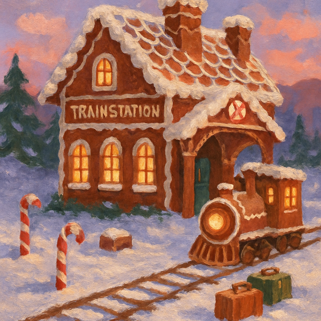 Gingerbread Train Station At Dusk paint by numbers