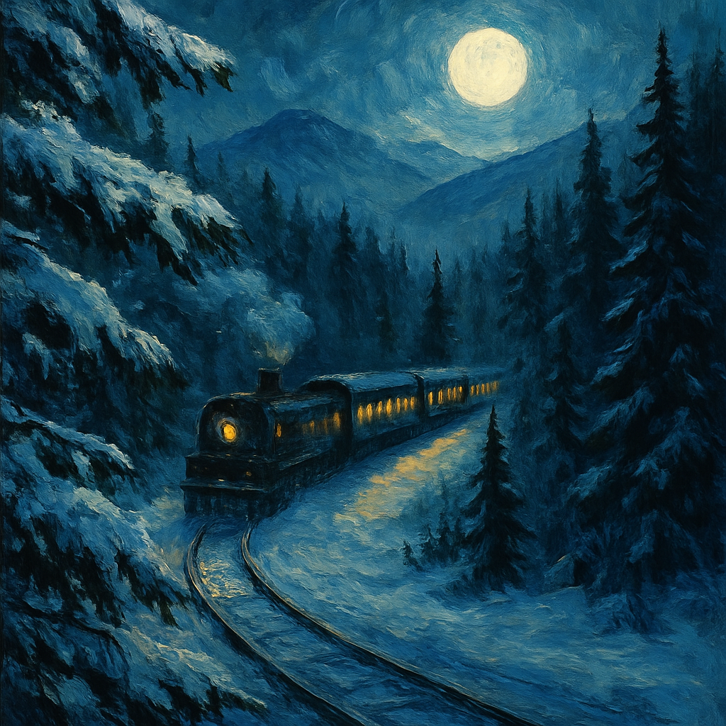 Winter Moonlight Train In Pine Valley paint by numbers