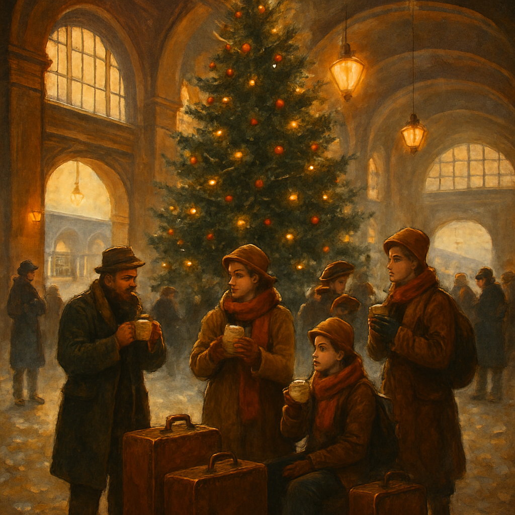 Holiday Train Station Breakfast Crowd paint by color