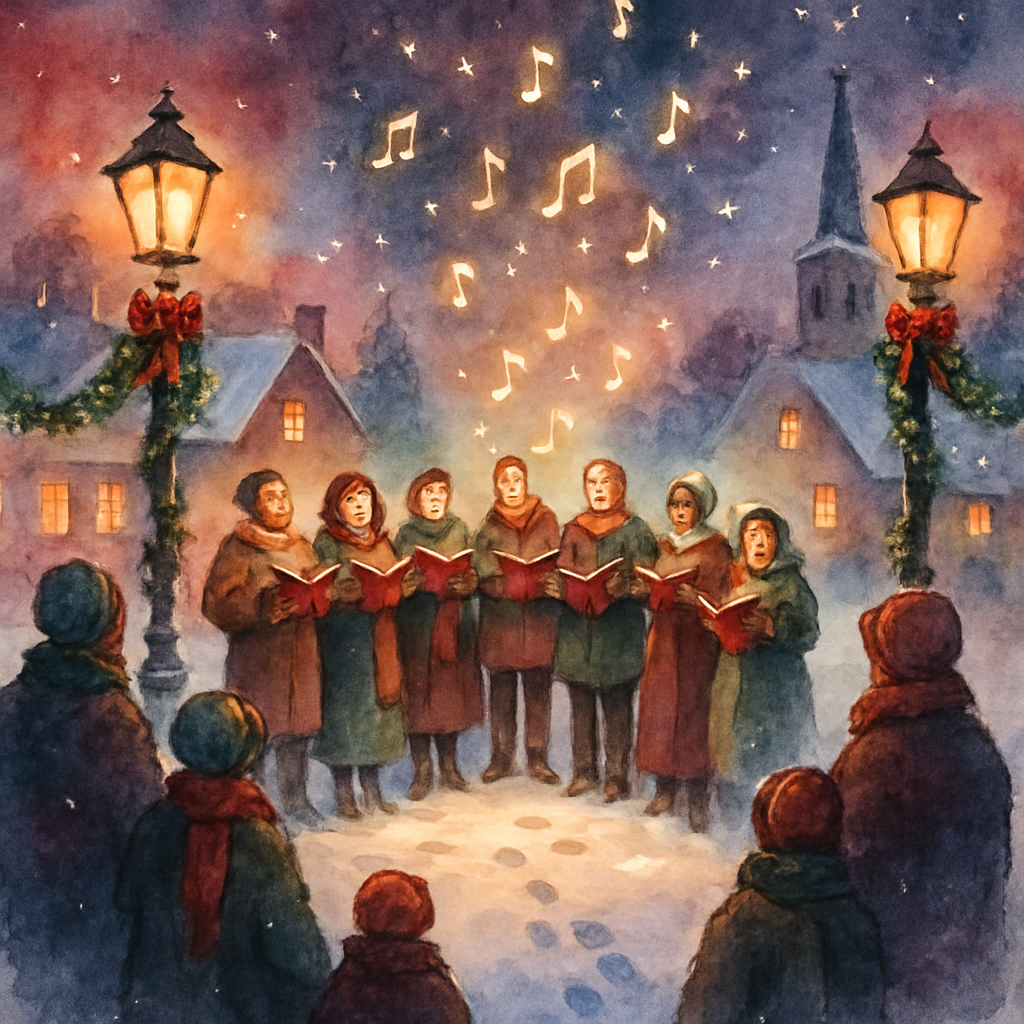 Snowy Village Starry Choir Performance Number painting