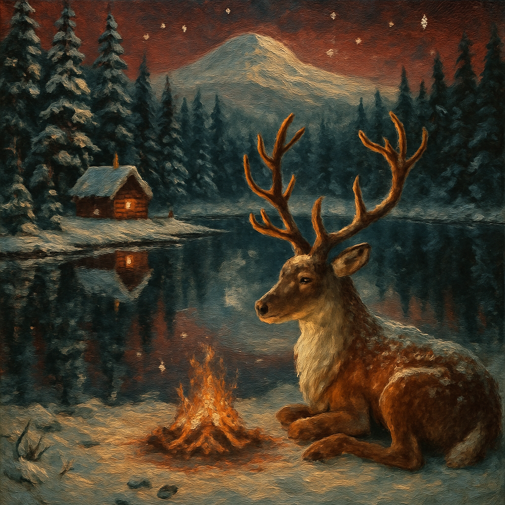 Reindeer Rest By The Frozen Lake paint by numbers