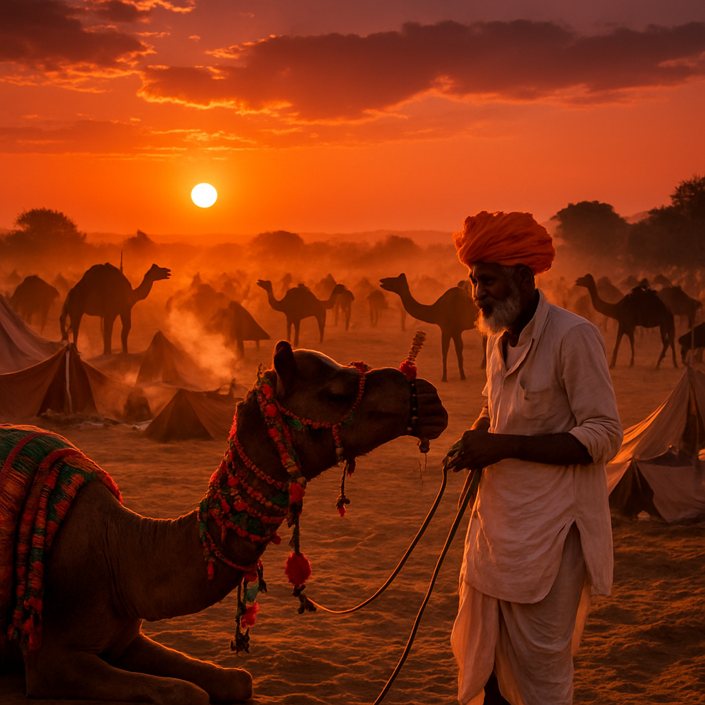 Pushkar Camel Fair Sunset At The Dunes paint by color
