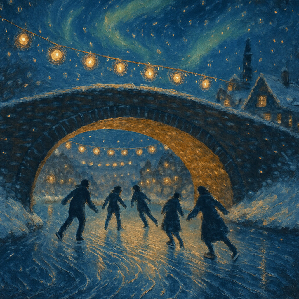 Frost Bridge Lantern Skaters paint by number