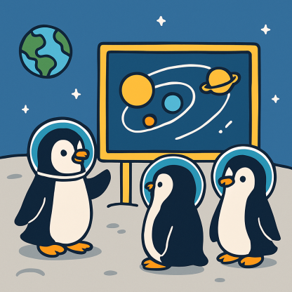 Space School For Curious Penguins Number painting