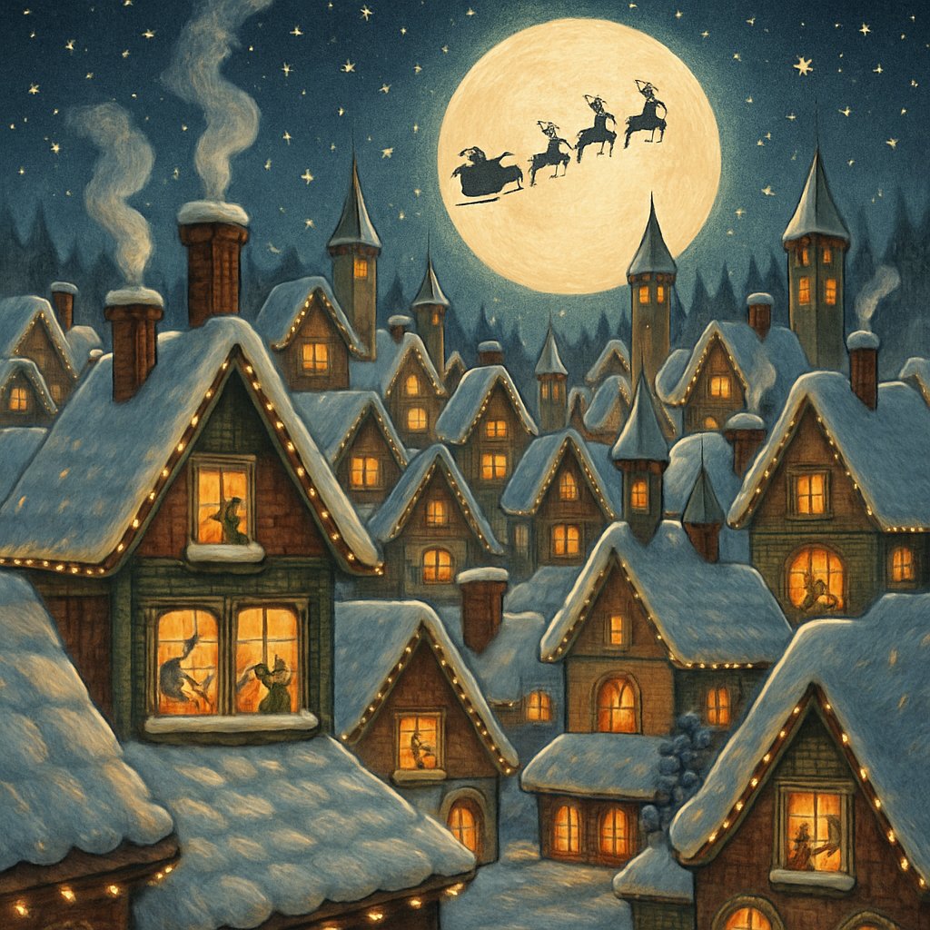 Santa Village Rooftop Panorama paint by color