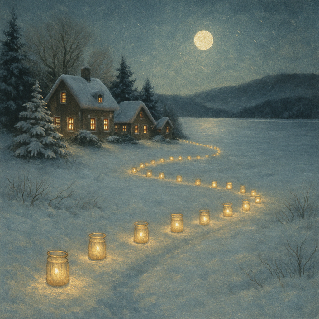 Snowy Village Candle Path To The Lake DIY paint by numbers