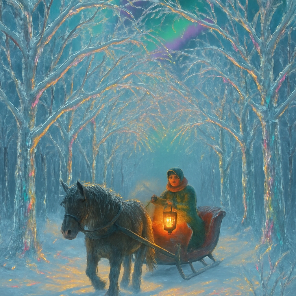 Aurora Sleigh Ride Through Crystal Forest Numbered painting kits