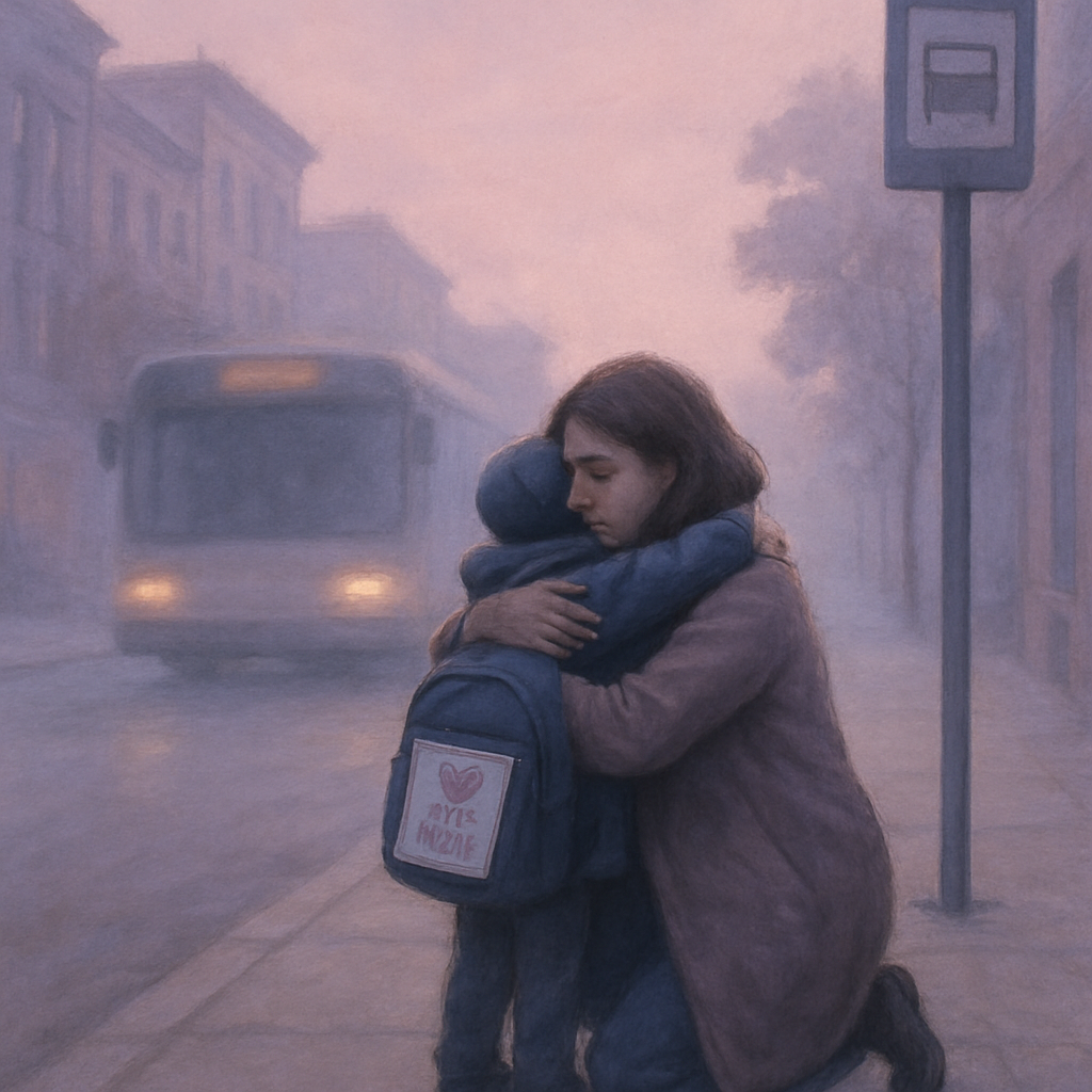 Bus Stop Goodbye Hug For Mom paint by numbers