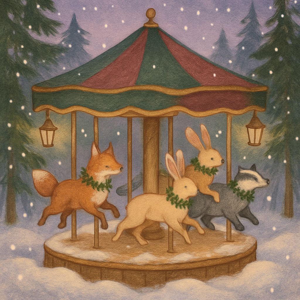 Snowy Carousel Of Woodland Creatures paint by number