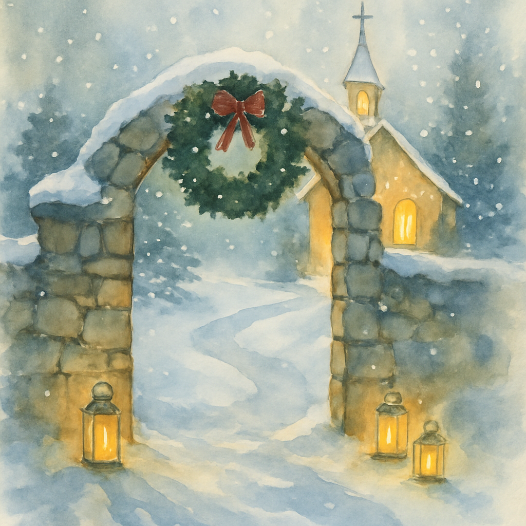 Wreath Gate Winter Chapel DIY paint by numbers