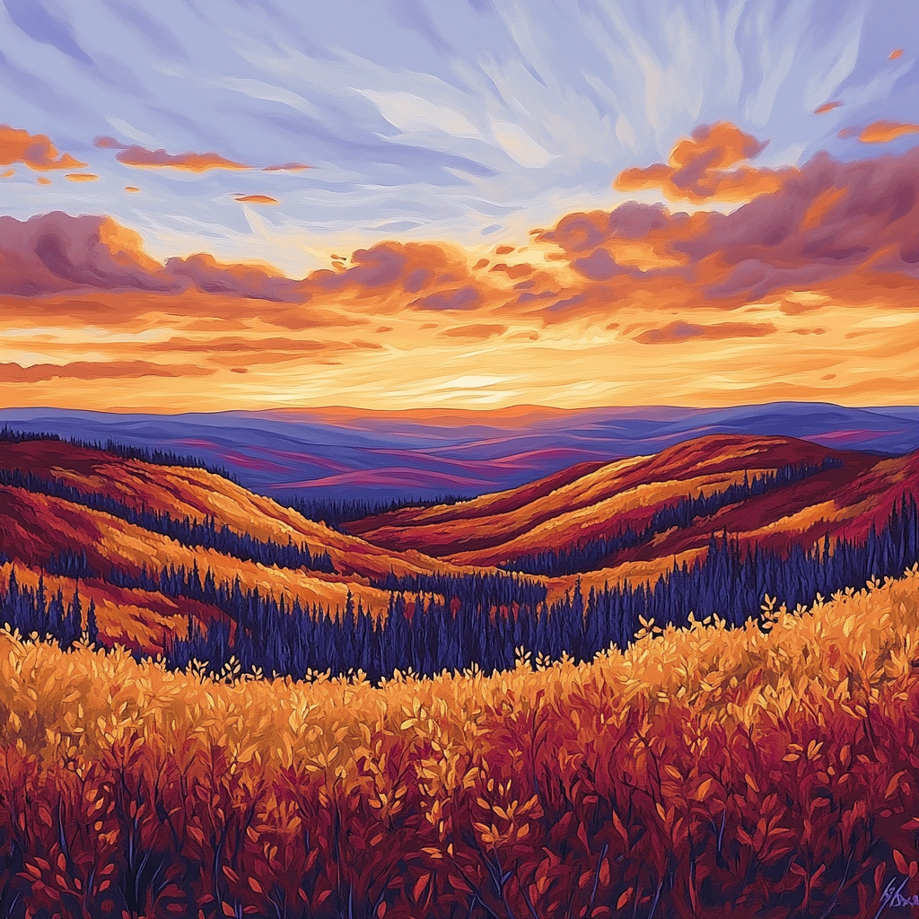 Frederick Varley Inspired Ember Sunset Across Autumn Valley paint by color