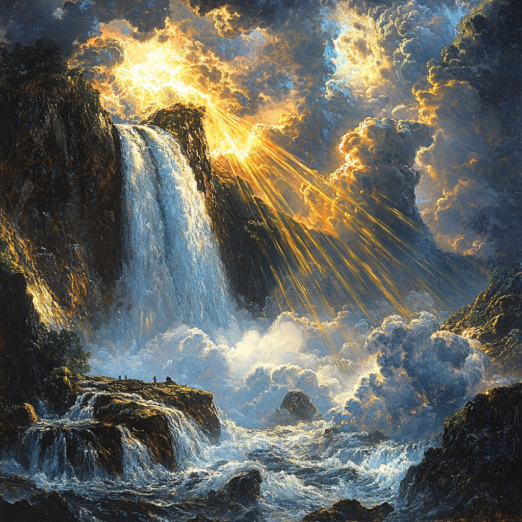 JMW Turner Inspired Mountain Waterfall In Storm Light painting number kit