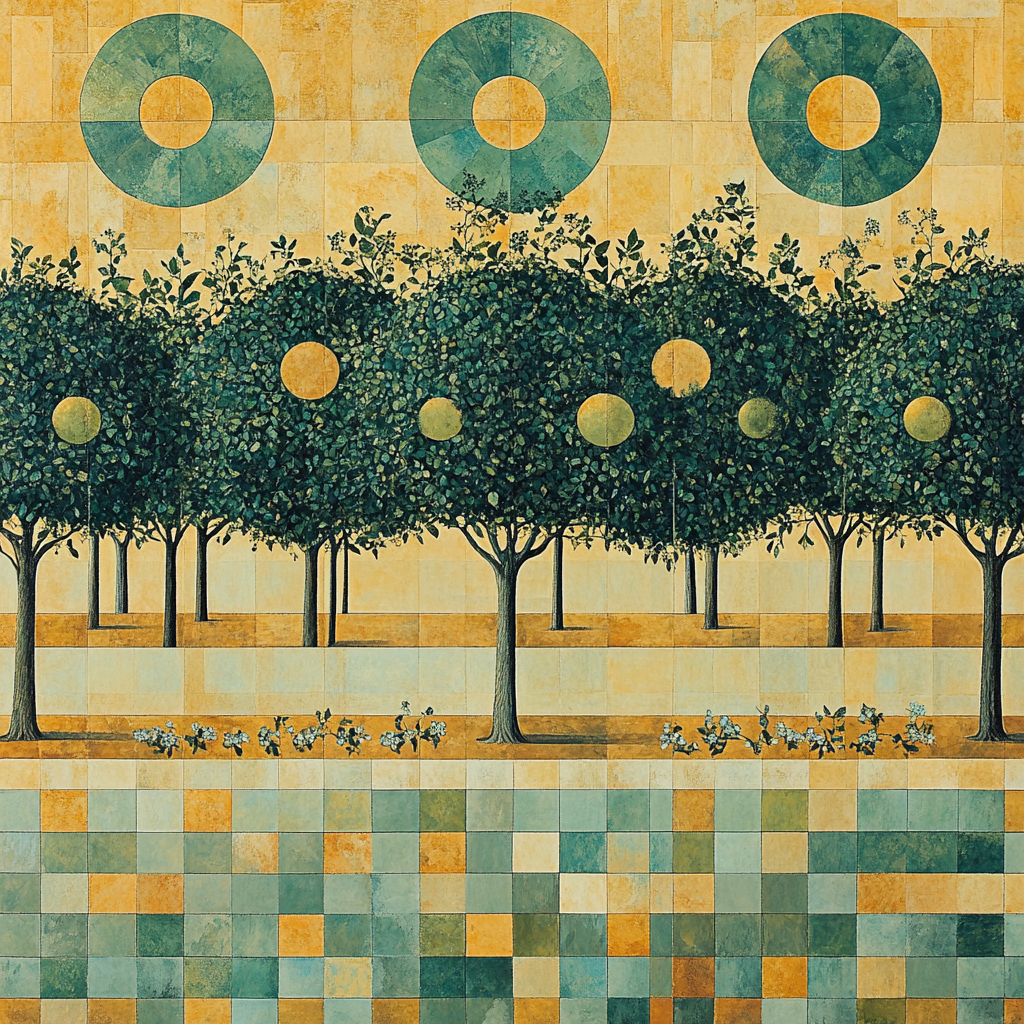 Gustav Klimt Inspired Emerald Orchard Grid paint by color
