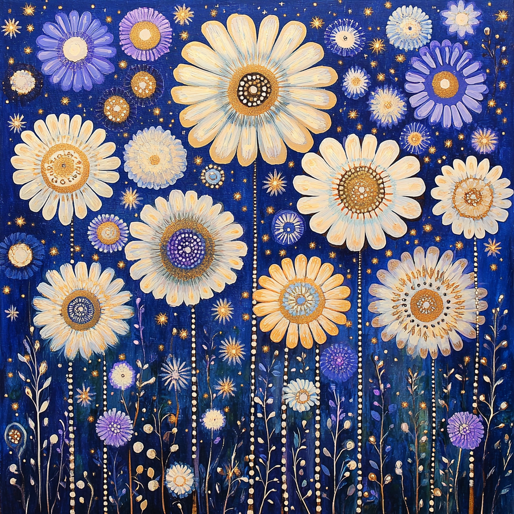 Gustav Klimt Inspired Starflower Constellation Field Number painting