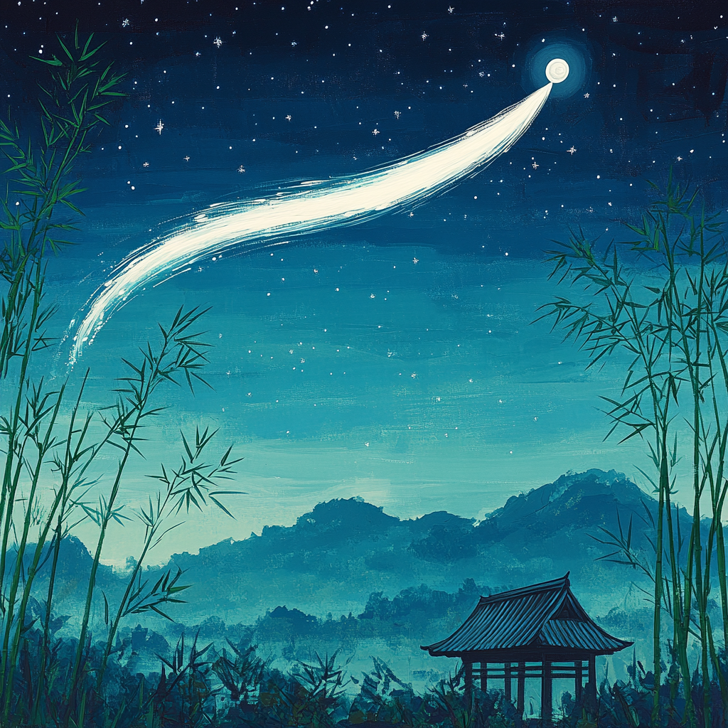 Hokusai Inspired Comet Over Bamboo Grove Number painting