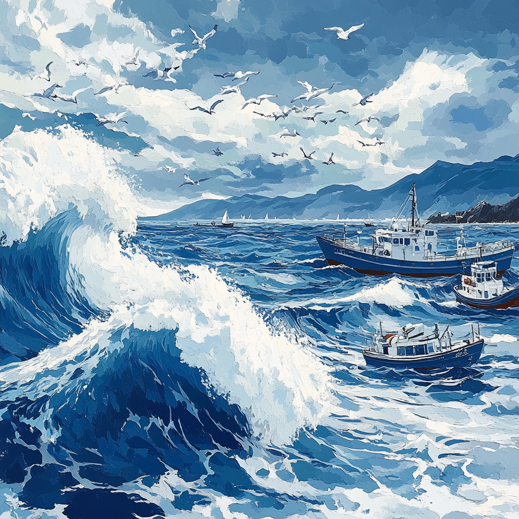Hokusai Inspired Stormy Coast paint by number
