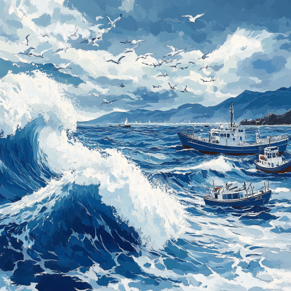 Hokusai Inspired Stormy Coast paint by number