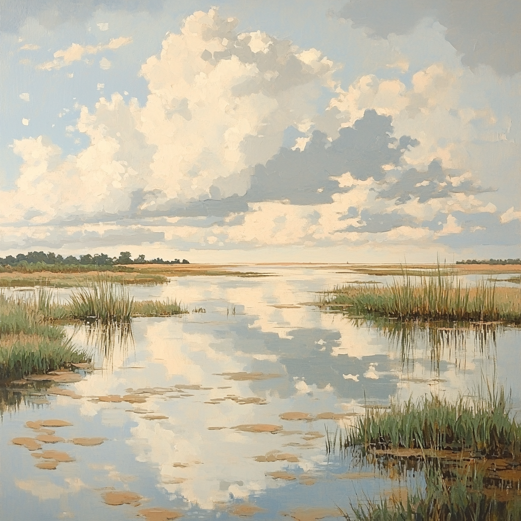 Claude Monet Inspired Reflected Clouds In Shallow Marsh Number painting