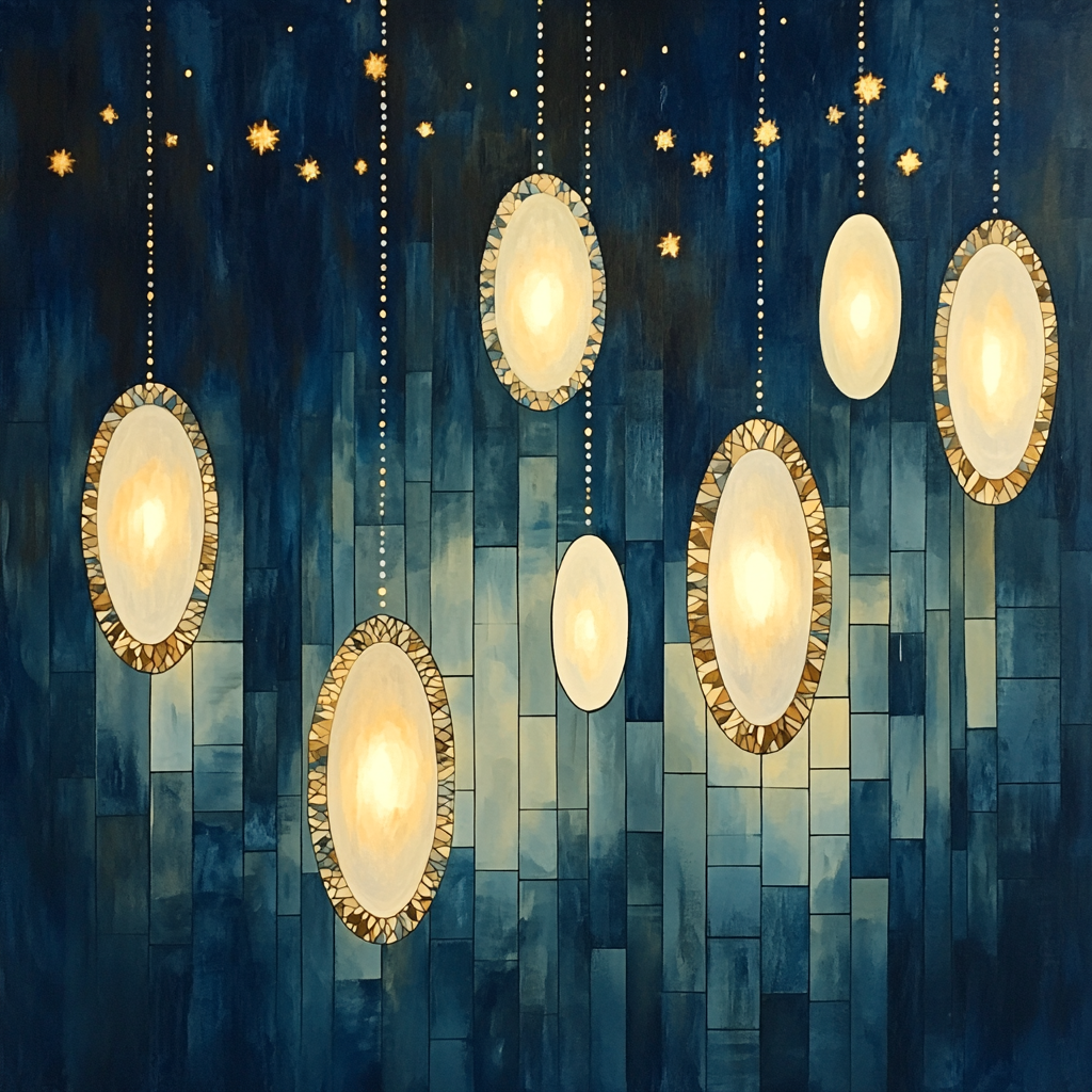 Gustav Klimt Inspired Indigo Lantern Drift Paint by numbers art