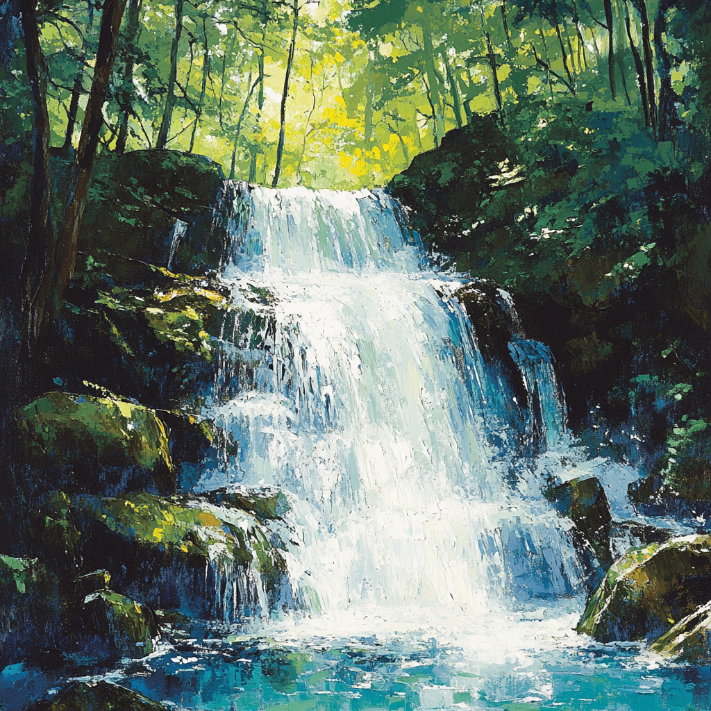 Claude Monet Inspired Sunlit Waterfall In Forest Nook Number painting