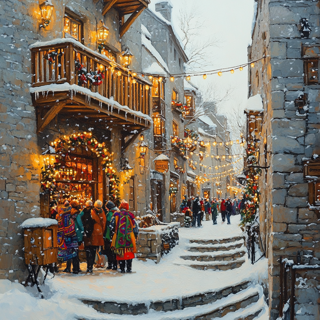 Petit Champlain Winter Lights Quebec City Canada Number painting