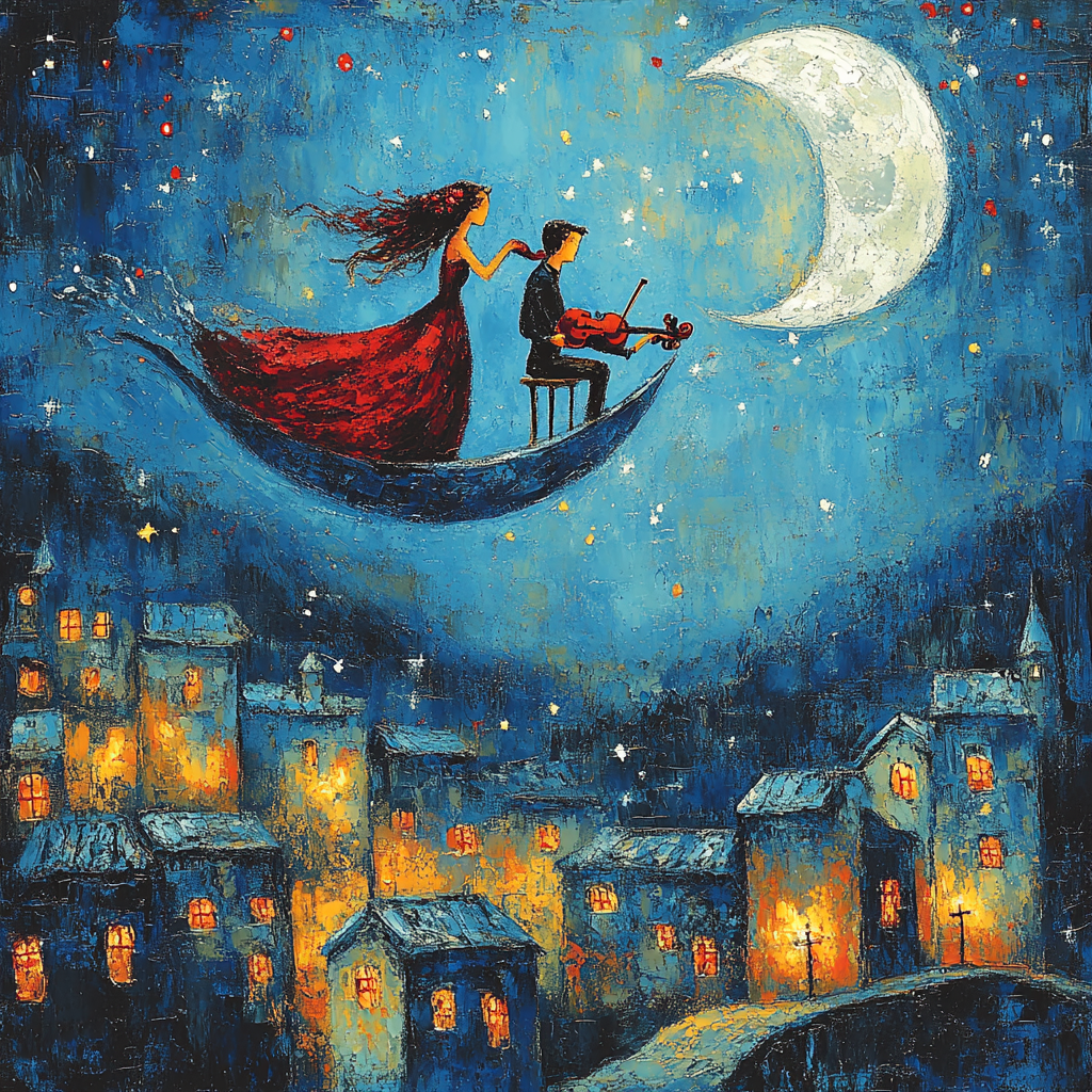 Marc Chagall Inspired Moonlit Wedding Number painting