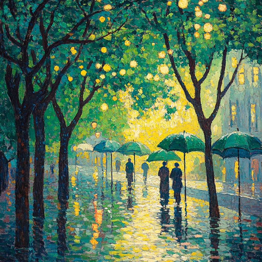 Georges Seurat Inspired Park In Rain paint by color