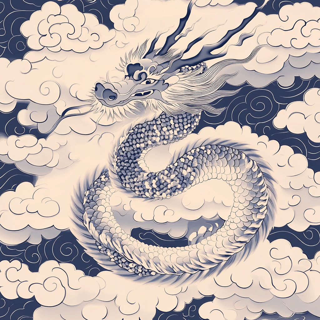 Hokusai Inspired Dragon Among Clouds Numbered painting kits