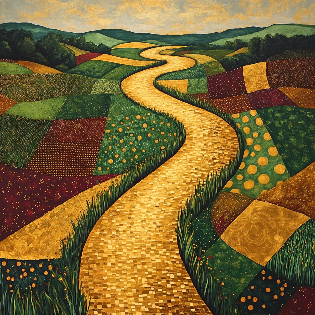 Gustav Klimt Inspired Golden River Through Checkerboard Fields Painting by numbers kit